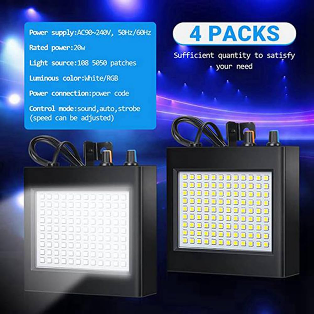 4 Luces EstroboscóPicas Blancas 108 Bombillas LED Brillantes Luces de Fiesta Luces para Sala de Fiestas Escenario Baile CumpleañOs DJ Bar Show Enchufe de la UE