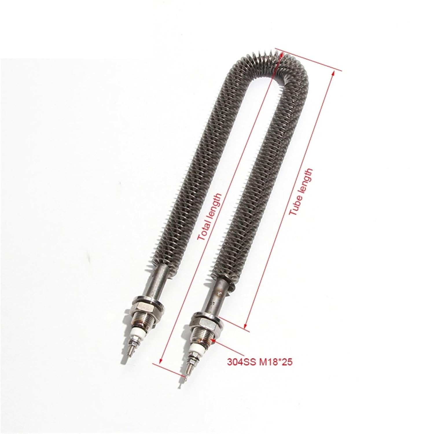 304SS Fin Heater Tube Tubular Heating Element M18*25 110V 220V 380V 800W 1000W 1200W 1500W 2000W 1Pcs(304SS Thread,220V_800W 250MM 300MML)