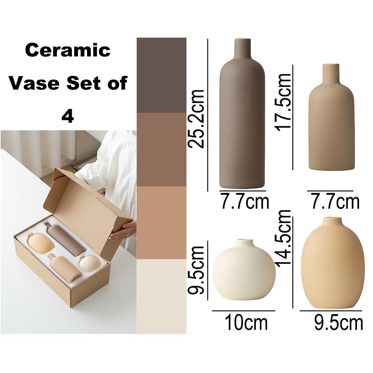 Set di 4 vasi moderni, in ceramica, colori Morandi, decorazione minimalista da tavolo, stile nordico, neutro, boho scandinavo, set da 4 pezzi