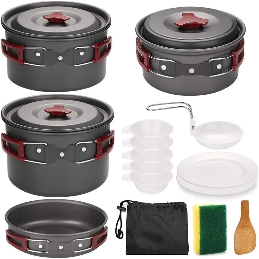 Outdoor Camping Cookware Kit Non Stick Camping Pans Lightweight Cooking Set Pans and Pots for Trekking Hiking Picnic