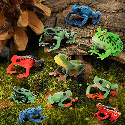 Toymany F-QINGWA01-10P Frog Toy Figures, Plastic Rainforest Woodland Animals Toy Frogs Set thumb #4