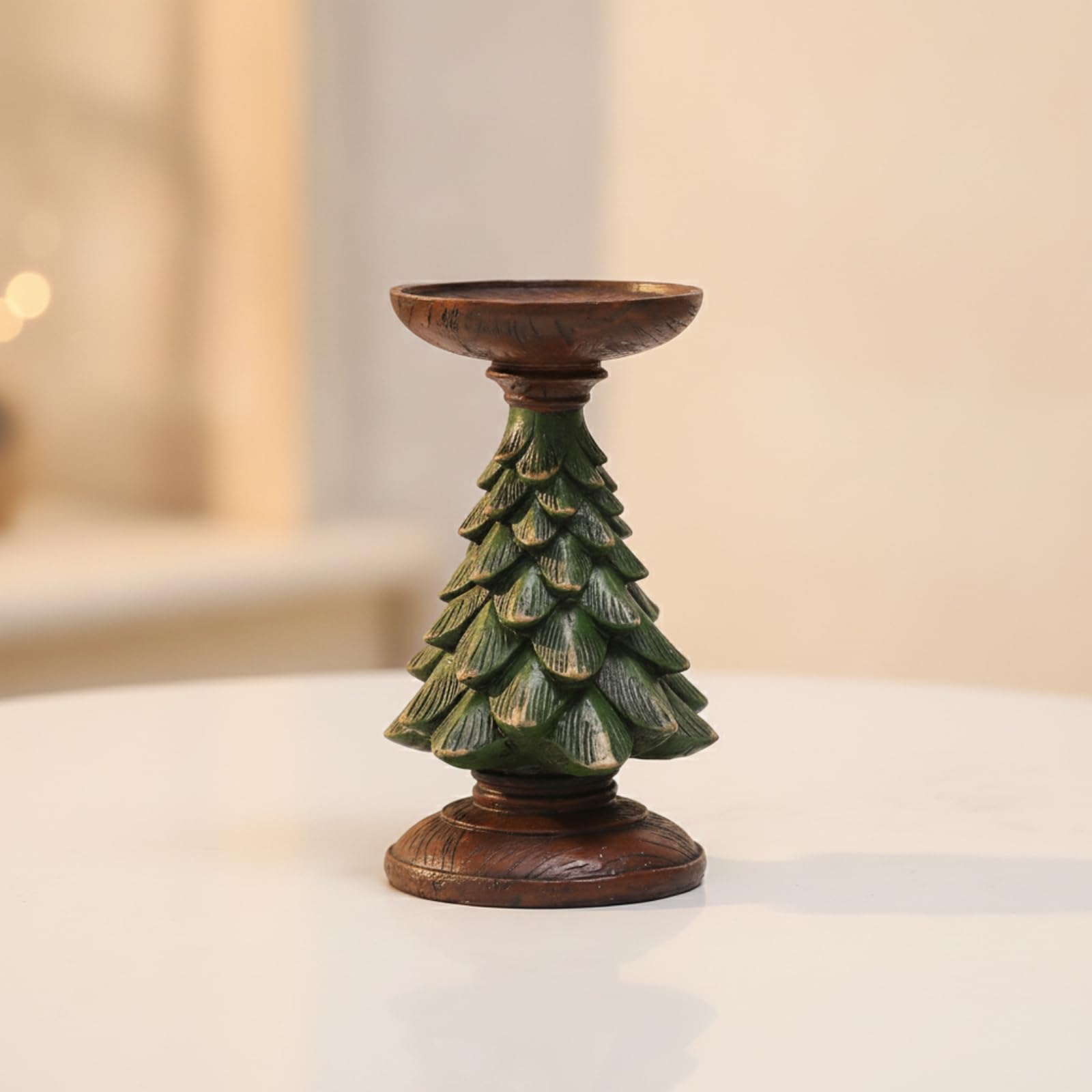 Portacandele in Resina Portacandela Albero di Natale Conifera Ornata Coppa per Tealight Struttura Stabile Base Arrotondata Adatto per Tavolo Centrotavola Ingresso, Oro, Set Da Tre
