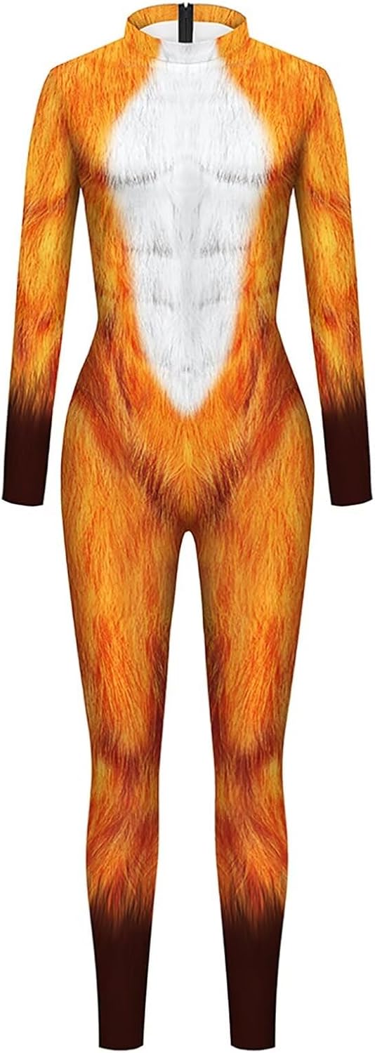 Shaface Men's and Women's Long Sleeve Spandex Zentai Cospaly Costume Animal Print Bodysuit for Halloween Party