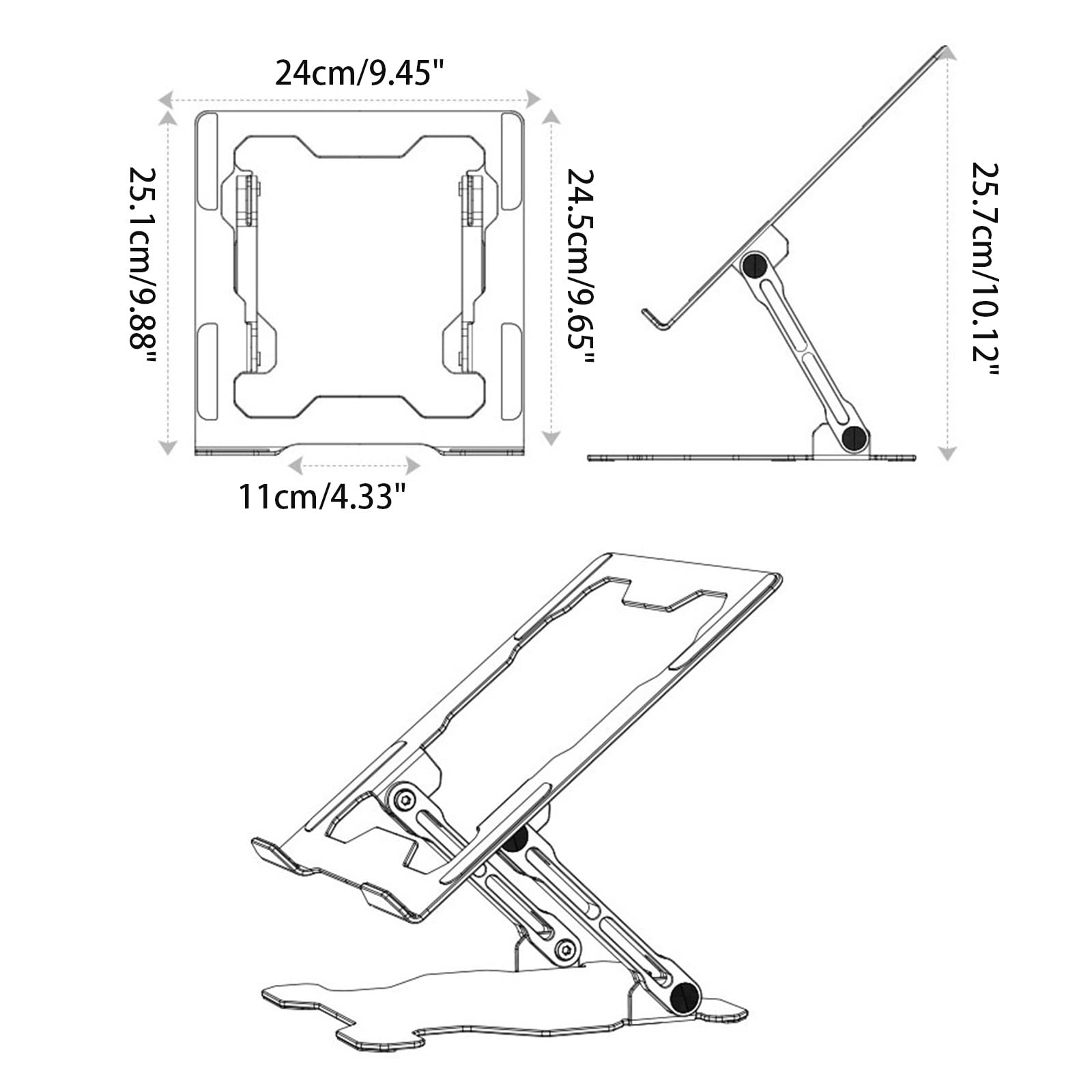 Klappbarer Laptop-Ständer aus Aluminium, ergonomisch, leicht und stabil, Wärmeableitung, für Laptops mit einer Größe von 25,4 - 43,9 cm (10 - 17,3 Zoll)