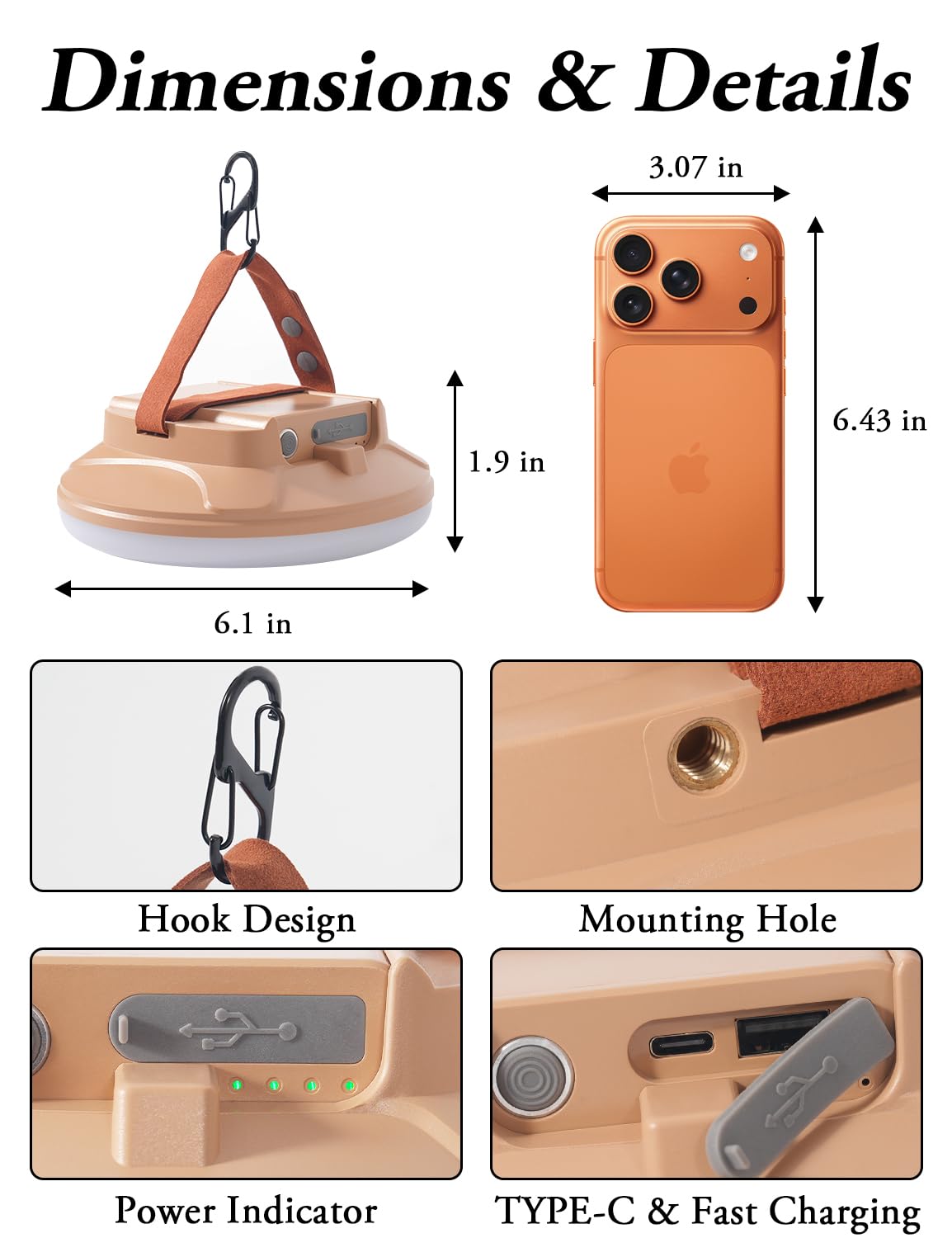 CREATE BRIGHT Lampes de camping, lampes de tente pour camping, lanterne de camping LED rechargeable avec 4 modes d'éclairage et support sur trépied, lumière de tente étanche pour urgence, extérieur
