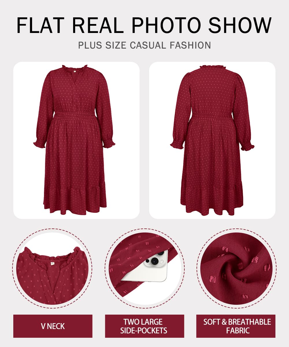 RITERA Damen-Midikleid, Übergröße, Herbst, Hochzeit, Gäste, V-Ausschnitt
