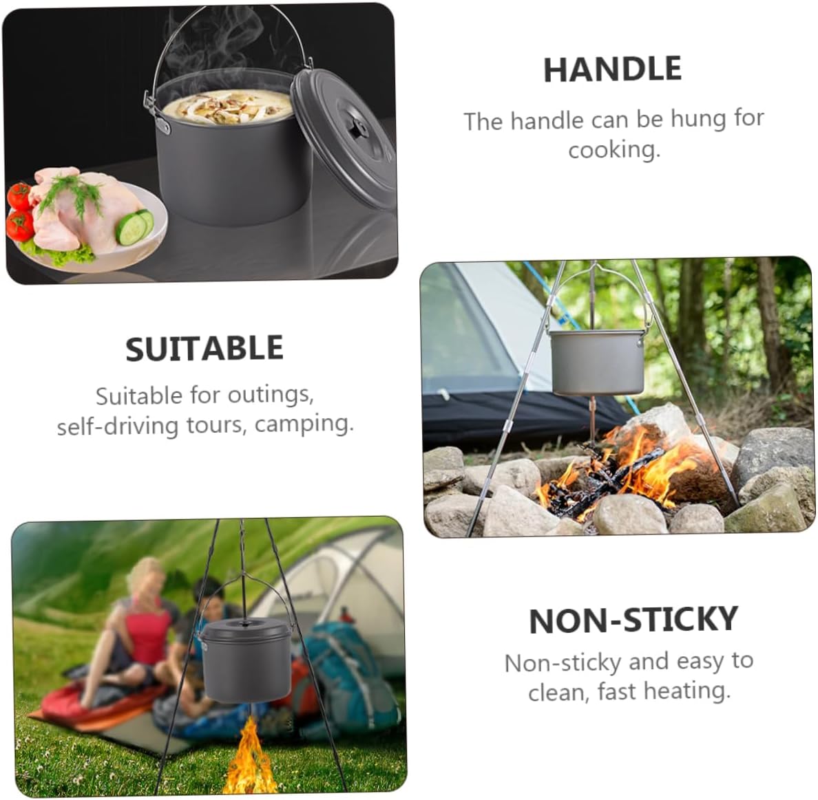 4l Large Capacity Camping Pot Portable Cookware for 4-6 People Camping Cooking Gear