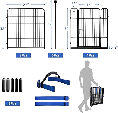 Miniatura 3 de ADAVIN Valla de jardín con puerta de 32 pulgadas de alto x 9 pies de largo, cerca de barrera de metal de hierro negro resistente, corral para perros