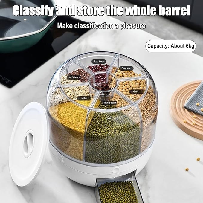 Image of Rotating Rice and Grain Dispenser with Lid for Kitchen - Modular Storage Container for Dry Food, Dal, Cereal, Flour - Plastic Pantry Organizer Jar Dabba for Home, Pulses Box for Kitchen Use