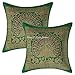 Stylo Culture Bohémien Brocart Ethnique Housses de Coussins Vert émeraude Or 30x30cm Paon Housse Coussin De Canapé Jacquard Soie Décor Lounge 12x12 inch Floral Carré Housses d'oreiller (Lot de 2)