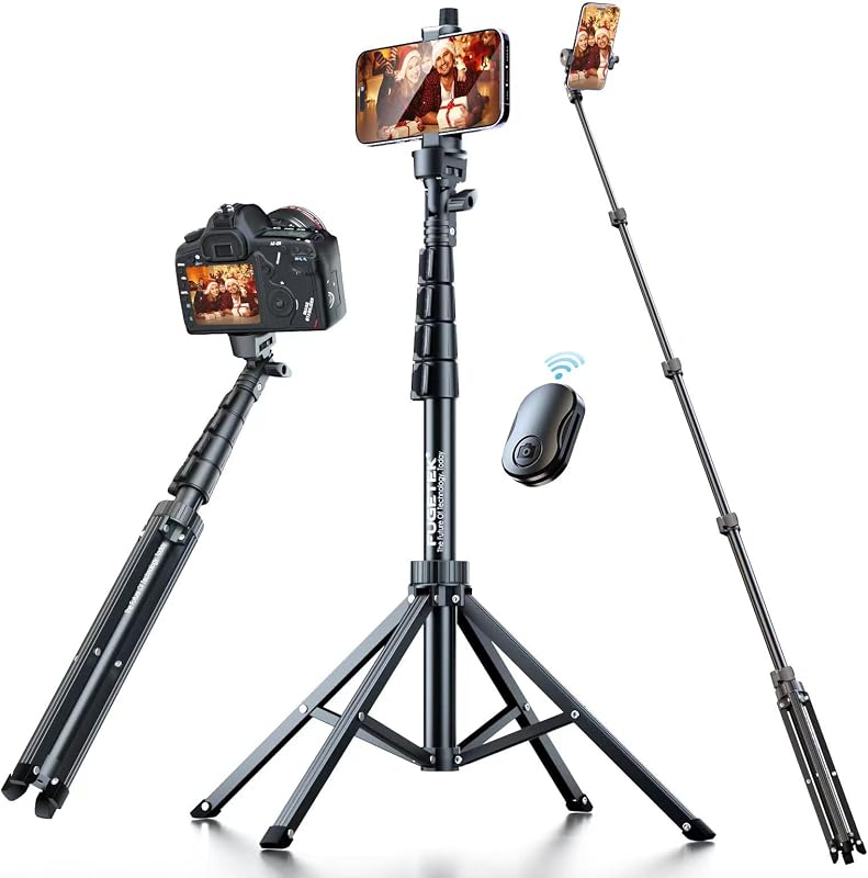 Fugetek 62" Selfie Stick Tripod for iPhone, Stable 4 Leg Design, Bluetooth Remote, Aluminum Stick & Legs, Lightweight, Portable All in One, Compatible with iPhone & Android, Non Skid Feet