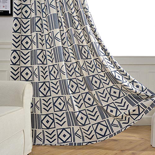 Melodieux Blue Geometric Pattern Room Darkening Grommet Curtains for Living