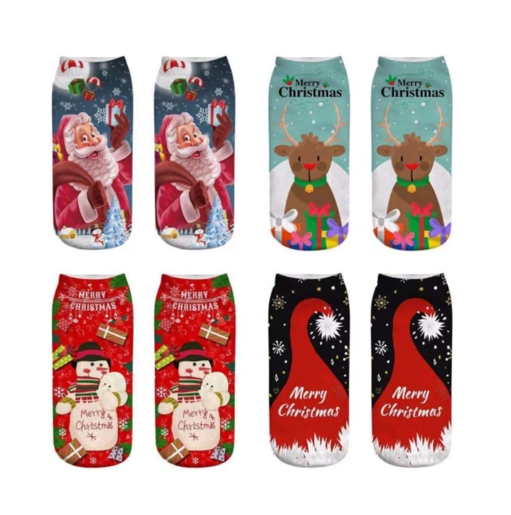 Wintersocken Bettsocken 4 Paar Lustige Weihnachtssocken Unisex 3D-gedruckte Sportsocken Bequeme Süße Low-Cut-Socken Warme Flauschige Socken