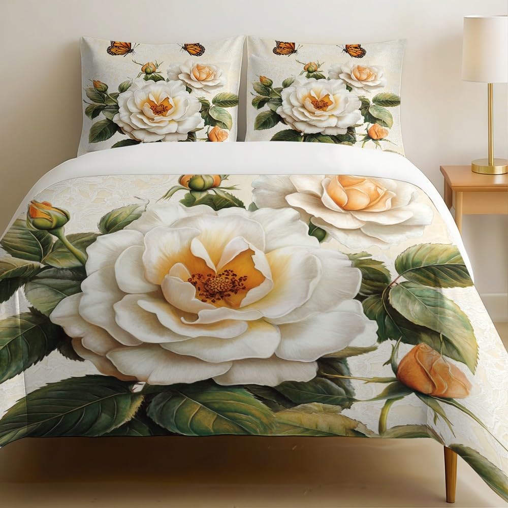 Housse de couette 200x200 papillons blanche en microfibre facile à laver et sans repassage