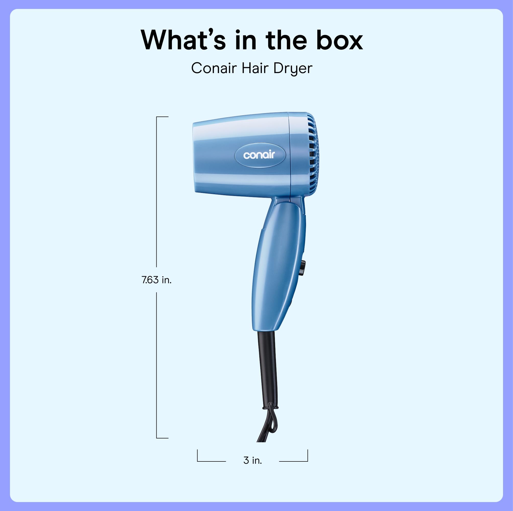 Conair Dual Voltage Hair Dryer, Compact Folding Handle Design, 1600W view 7