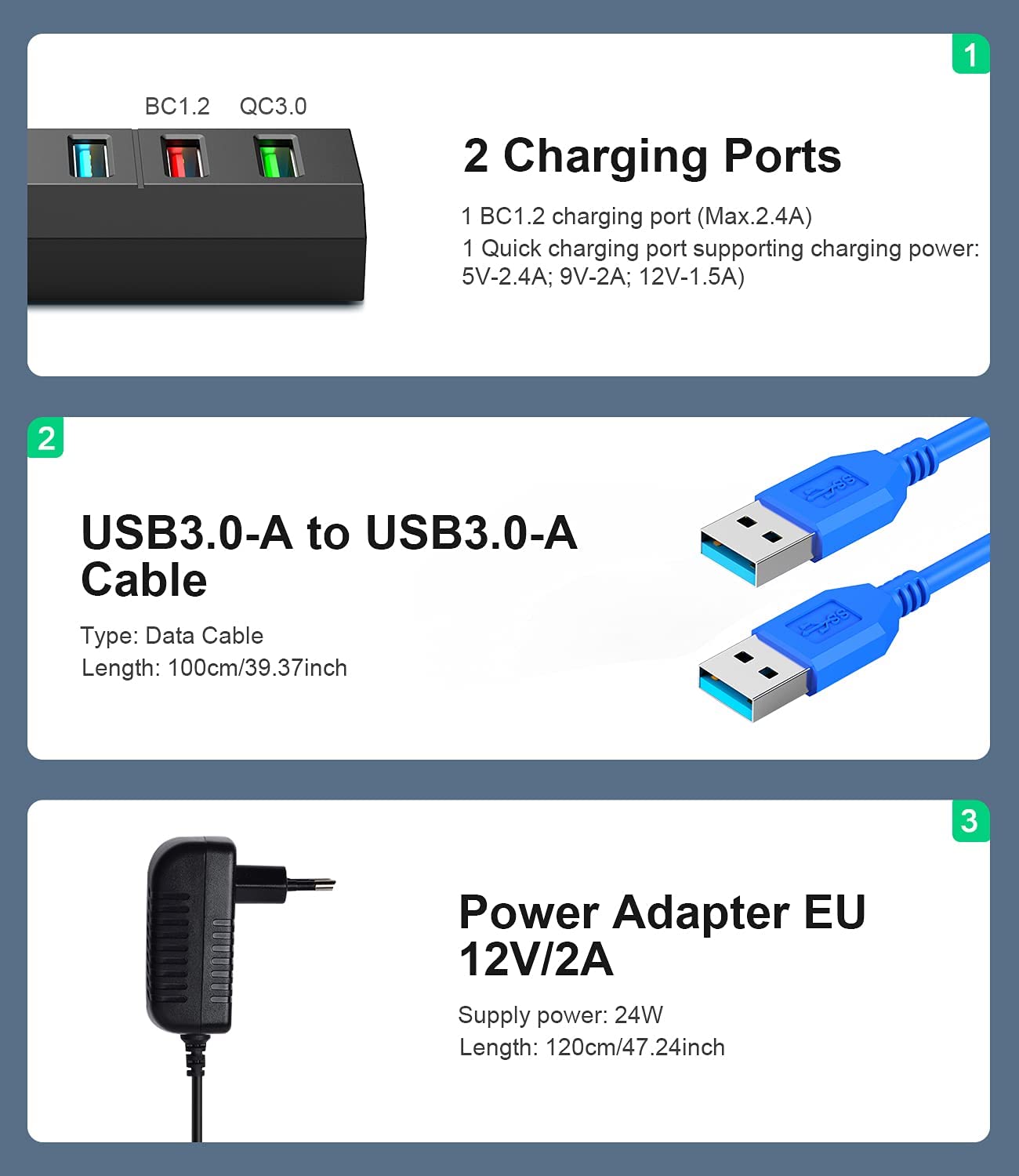 Hub USB 3.0, Vansuny Hub USB 3.0 Alimentato, 6 in 1 Porta USB Multipla per PC, Ultra Trasferimento Ultra Veloce 5Gb/s