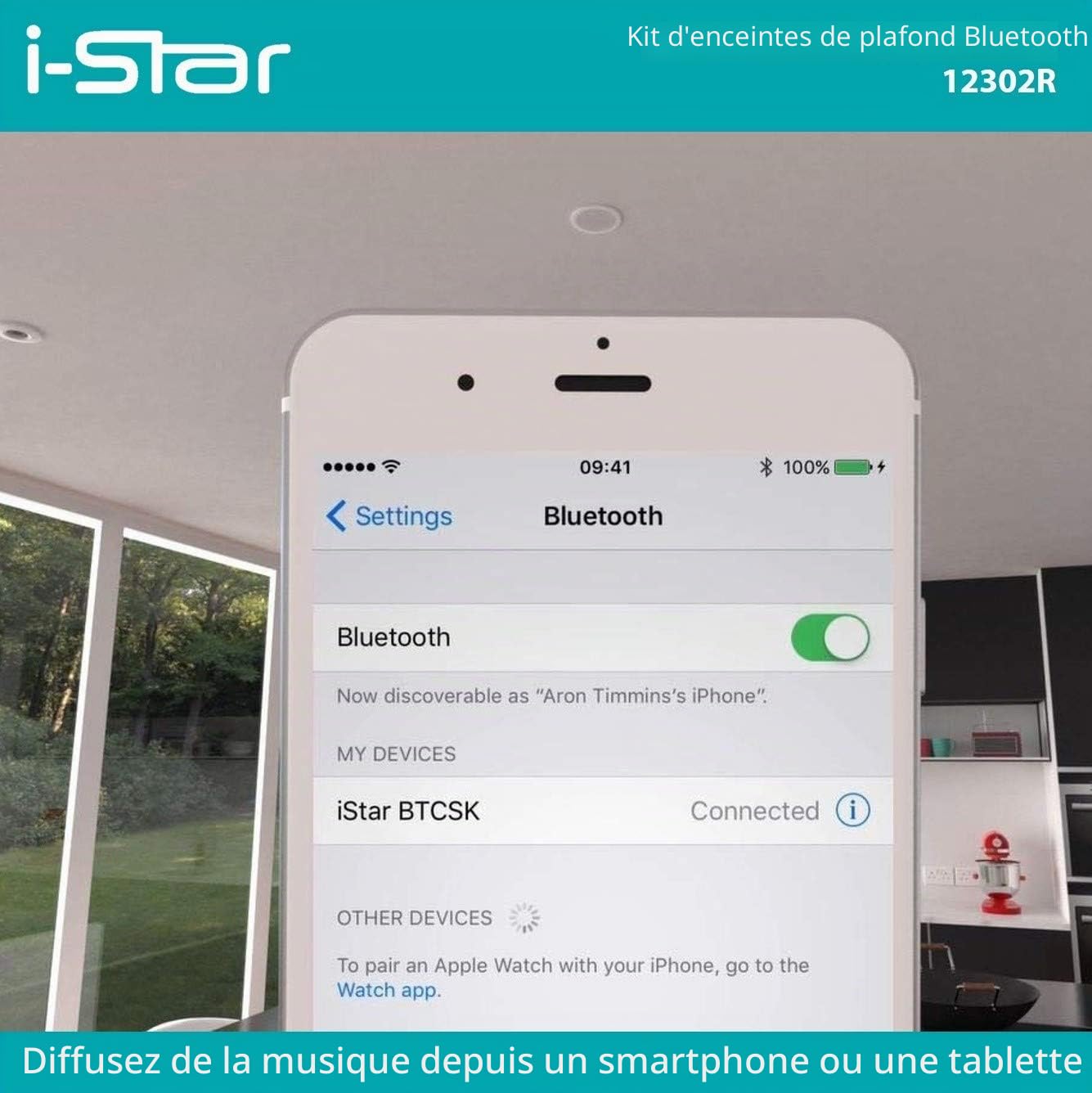 i-Star Enceinte Encastrable Plafond Bluetooth Kit Complet, Haut Parleur Plafond Encastrable