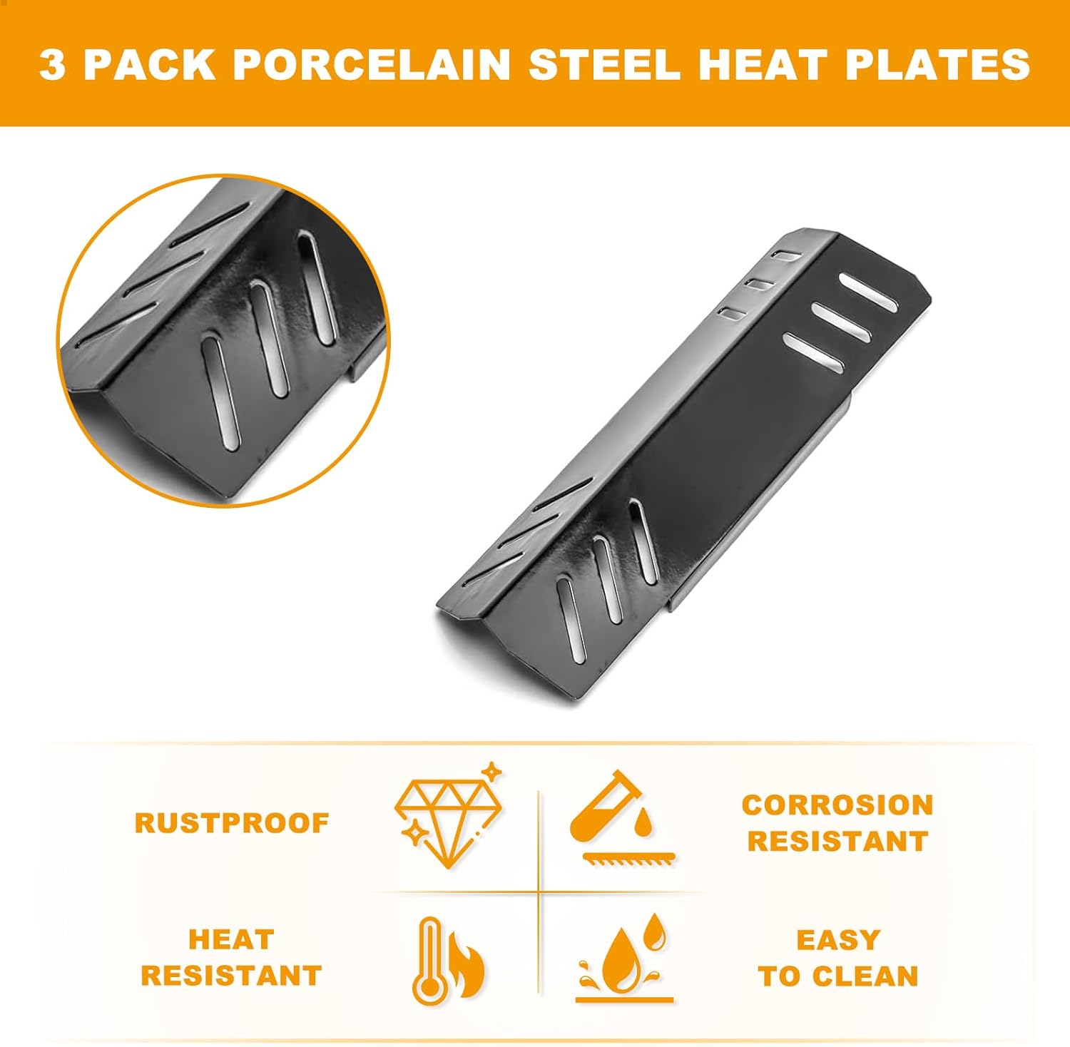 BBQ-PLUS Grill Replacement Parts for Pit Boss Memphis Ultimate 4-in-1 Combo Grills, 3 Pack Porcelain Enamel Heat Plate and 3 Pack Stainless Steel Grill Bumer Tubes Kit