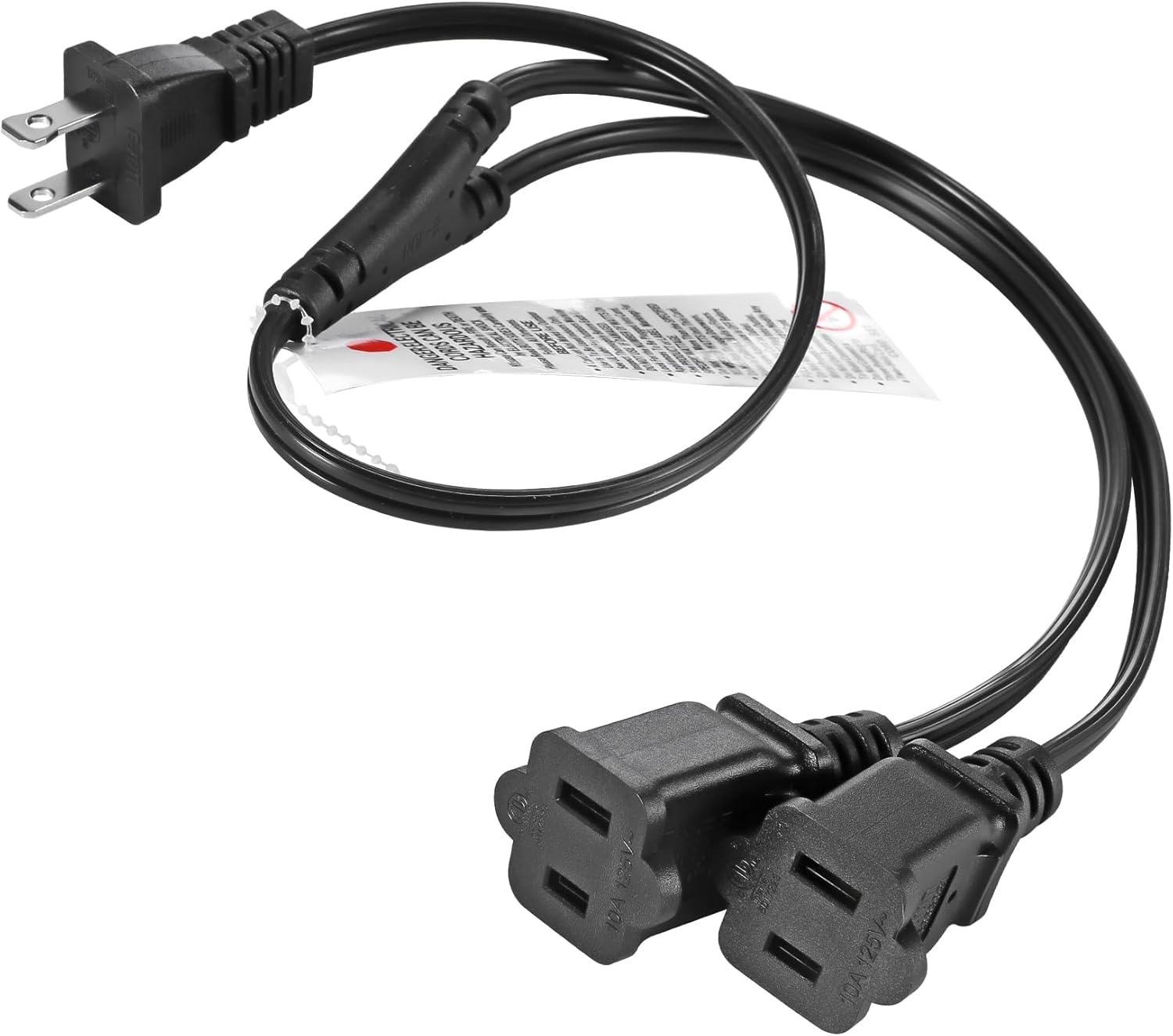 VSEER NEMA 1-15P to Dual 1-15R Y Splitter Cord, 2 Prong Extension Cord US AC Male and 2 x Female Power Cable SPT2 18AWG 10A/125V, 2-Outlet Saver Power Extension Cord Cable Black, 2FT