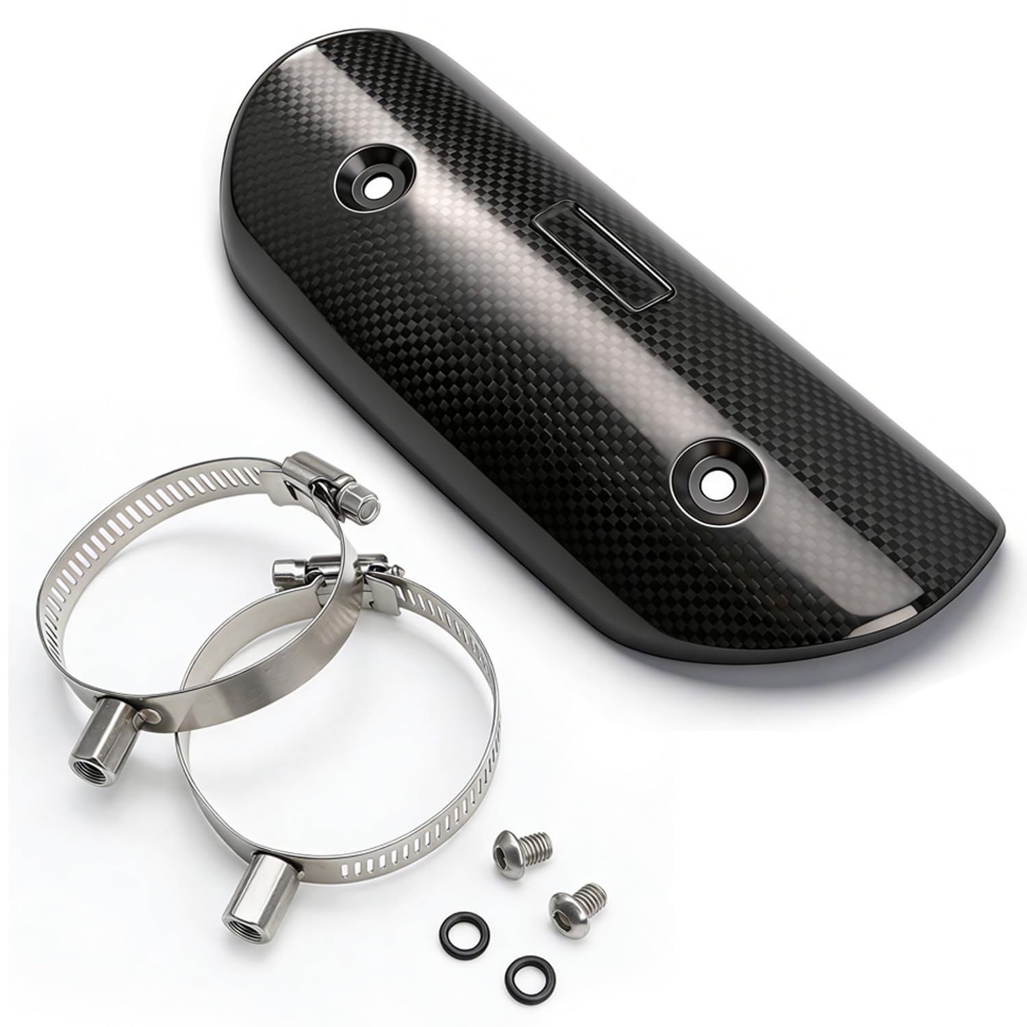 JFG RACING Protector Tubo Escape Moto,Fibra de Carbono Escudo Termico Escape Universal para Motocicleta de Calle Motocicleta Deportiva(Tamaño: 194 x 77 mm)