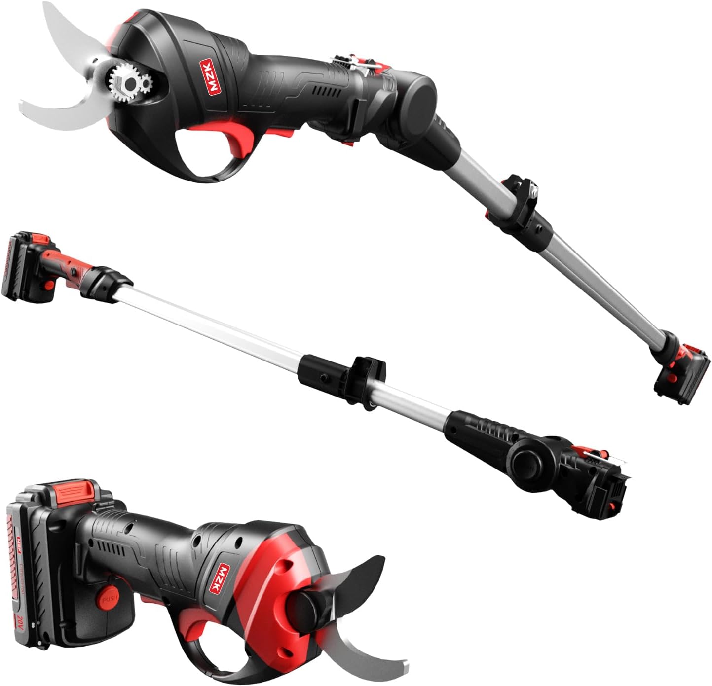 MZK 2-IN-1 Cordless Electric Pole Pruning Shears，20V Battery Powered Cordless Pruner, 1.2" Cutting Diameter, 13 FT MAX Extension Pole for Tree Trimming, Gardens, Orchards