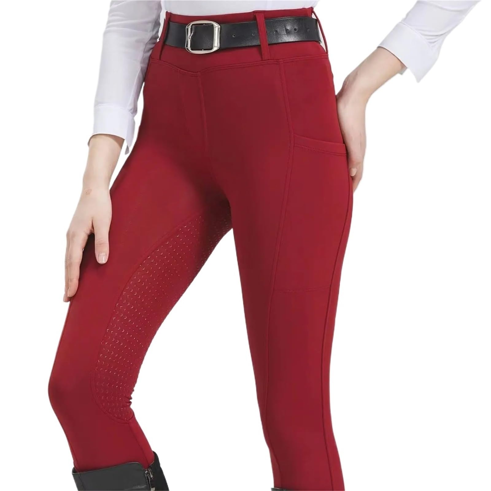 Mallas de equitación for Mujer, con Parche en la Rodilla, Pantalones de equitación, Mallas de Entrenamiento con Bolsillos(M (50-55kg))