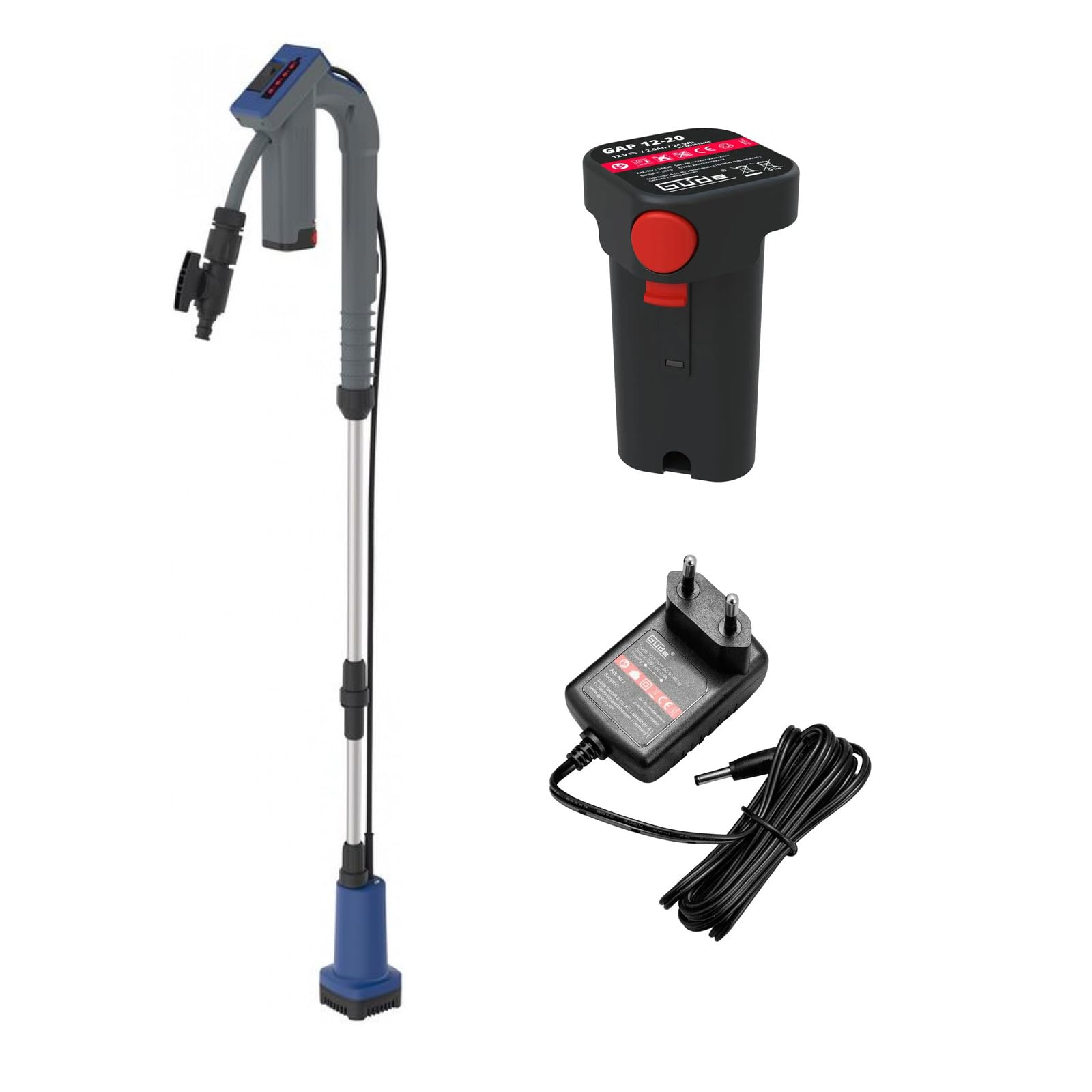 Güde Akku Regenfasspumpe RFP 12-201-04 (12 V, 1500 l/h, TEST gut - sehr Gut, Trockenlaufschutz, Förderhöhe 11 m, max. Korngröße 0,5 mm, Absperrhahn, Teleskopverstellung, inkl. Akku und Ladegerät)