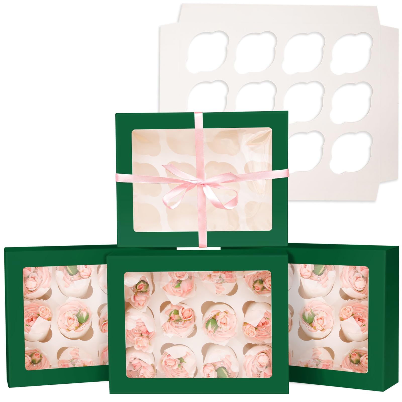 Bakepacker Auto-pop up 12 Cupcake Box Forest Green 13"x10"x3.5" 10-Pack