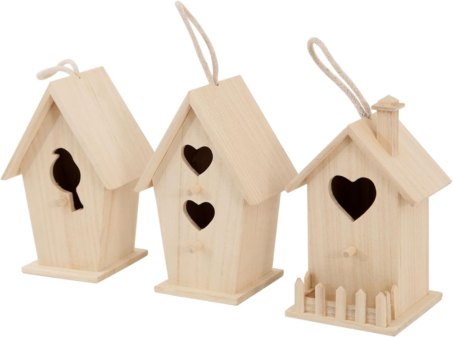 Make Market 8" Wooden Assorted Birdhouse - Unfinished Birdhouse Made of 100% Wood, Outdoor Nesting Boxes - Bulk 6 Pack