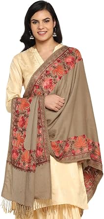 Zamour Women Embroidered Large Scarf Wrap in Faux Pashmina Wool, Indian Kashmiri Oversized Winter Scarves Wraps Stole Shawl