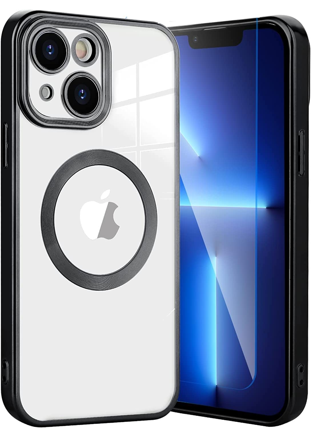 MGT Traders Electroplating Shockproof Anti-Yellowing Soft TPU Logo View CD Chrome Case Back Cover for Apple iPhone 13 Mini - Black