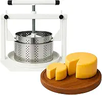 Kit Prensa Queijo Caseira Artesanal + 2 Formas de Queijo Minas Frescal Inox Redonda 500g e 1kg + Tampas e Reservatório