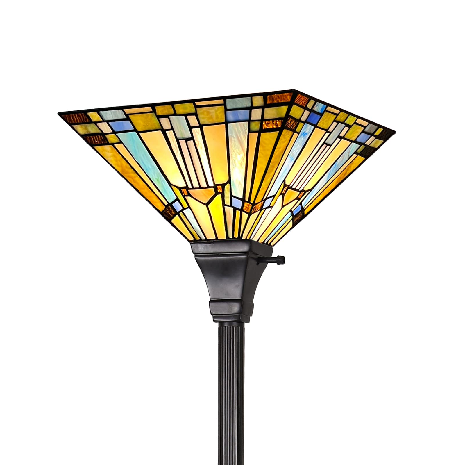 Tiffany Torchiere Floor Lamp 70 Inches Tall Industrial Pole Green Blue Rustic Style Stained Glass Torch Standing Light Decor for Living Room Bedroom Farmhouse Home Office