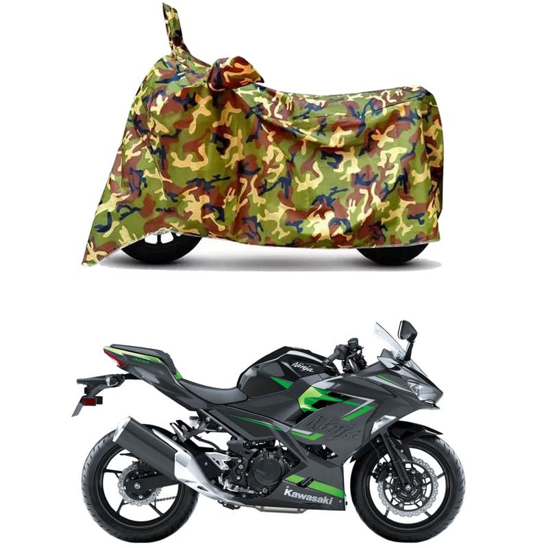 Image of Waterproof 100% PVC Coated Bike Scooty Two Wheeler Body Cover Compatible for KawasaNinja 400 ABS BS6 /UV-Rays /Heat Protection /Birds Dropping /Scratchproof /Dust Proof /All [6X6 Jungle Print]