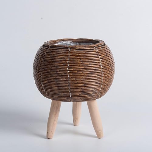 Miniatura 3 de Cesta tejida para plantas con patas, cesta para macetas, adornos creativos rústicos, patas de pie de madera para sala de estar, dormitorio, oficina,