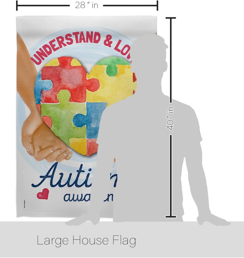 Breeze Decor Understand Autism Awareness House Flag Support Inspirational Survivor Ribbon Prevention Cancer Breast BLM Decoration Banner Small Garden Yard Gift Double-Sided, 28" x 40", Made in USA