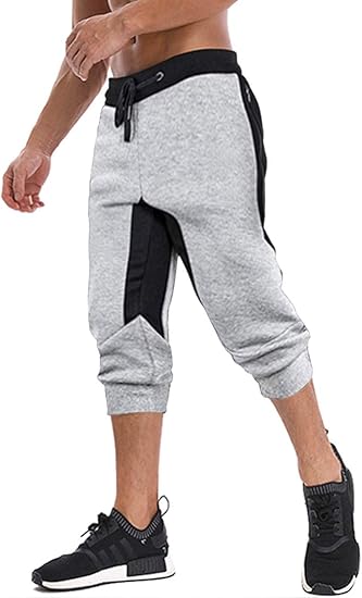 MAGNIVIT Men's 3/4 Jogger Capri Pants Workout Gym Below Knee Shorts Zipper Pockets
