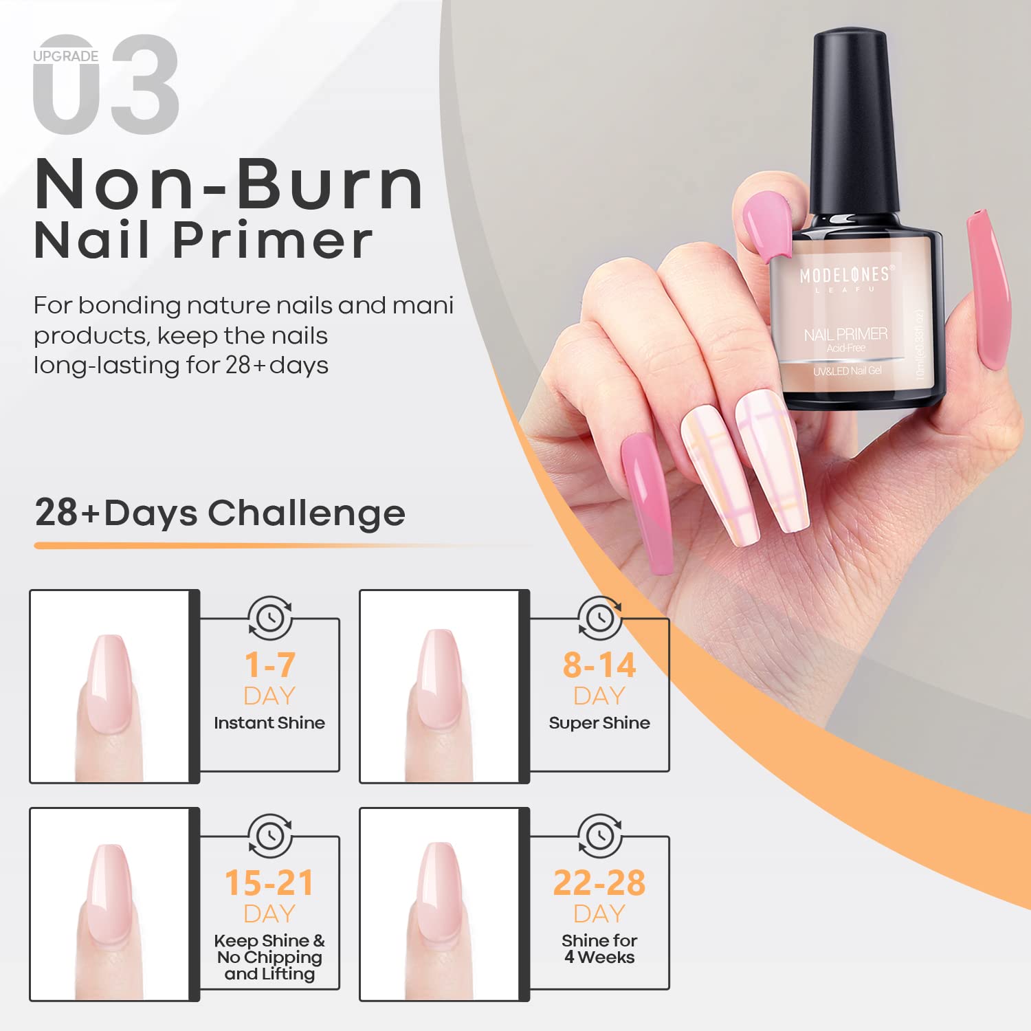 Modelones Base et Top Coat Vernis Semi Permanent, No Wipe avec Primer Ongle Gel Nail Prep Vernis Pour Manucure Kit Ongle UV Complet 10ML