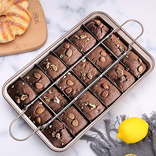 jiehu 1-Paquet Moulle Brownie Moule à gâteau Brownie Pan avec séparateurs et Base en Vrac Anti-adhésif,Moule a Cake Moule à Gàteau,Base épaissie et Solide,12 X 8 Pouces,31cm×20cm moulle a Muffin