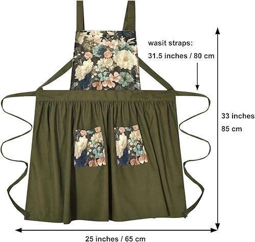 Miniatura 2 de Vestido vintage para mujer con bolsillos, delantales con espalda cruzada para cocinar, hornear, cocina, jardinería