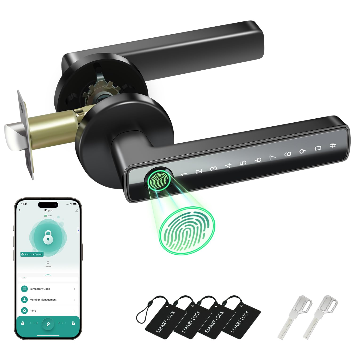 Cxpir Black Fingerprint Door Lock, 6-In-1 Smart Door Knob, Biometric Knob Handle With Keypad Code, App Control, Keyless Thumbprint Entry Smart Locks For Home Bedroom Hotel Office Apartment