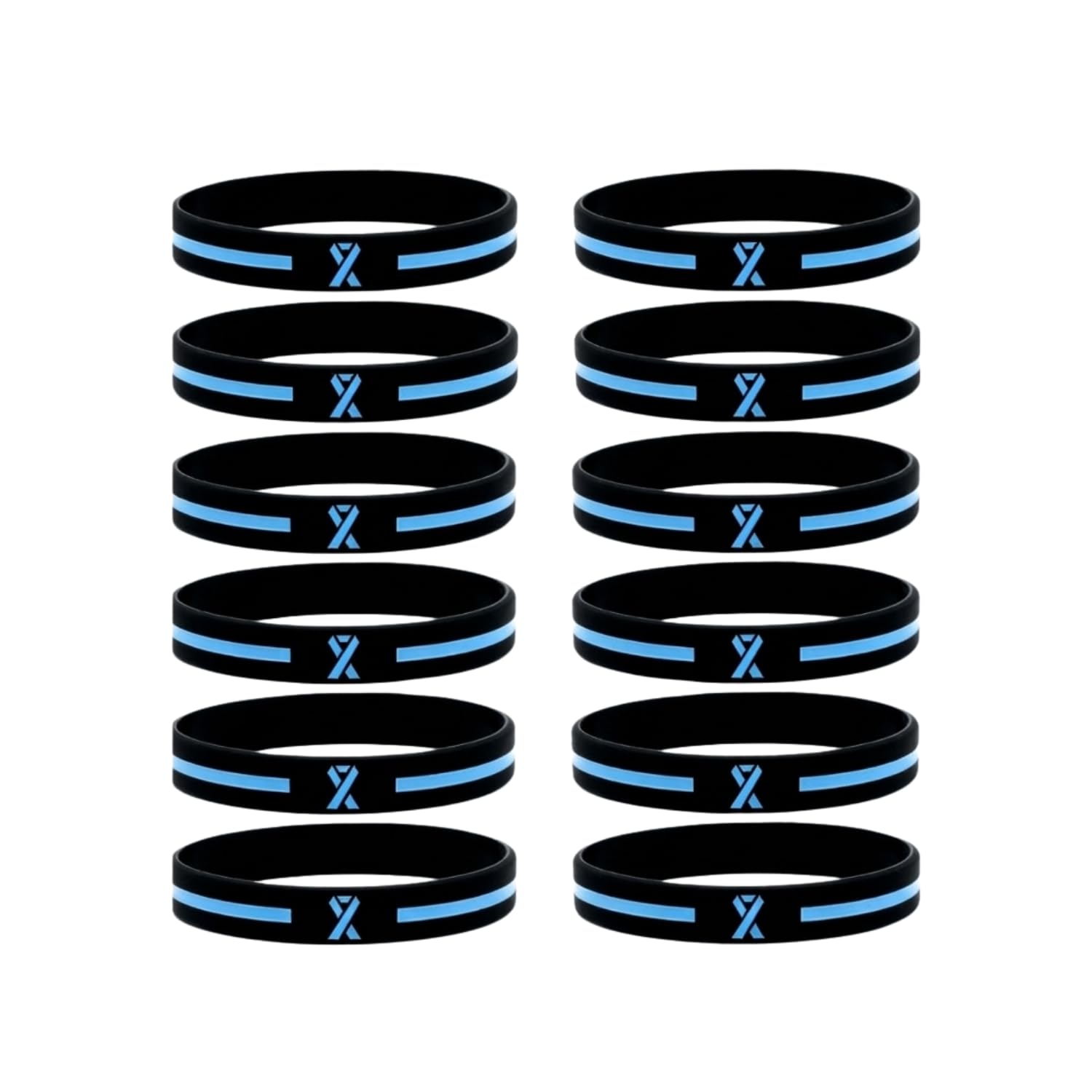 Inkstone Teal Awareness Ribbon Silicone Bracelets (12-Pack) - Wholesale Pack of 1 Dozen Unisex Wristbands for Men Women