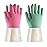 BOOMJOY Latex Cleaning Gloves, Heavy Duty Dishwashing Gloves, Reusable Medium Gloves for Kitchen, Bathroom, Gardening, Working, Pet Care - Green & Pink, 2 Pairs, Size M