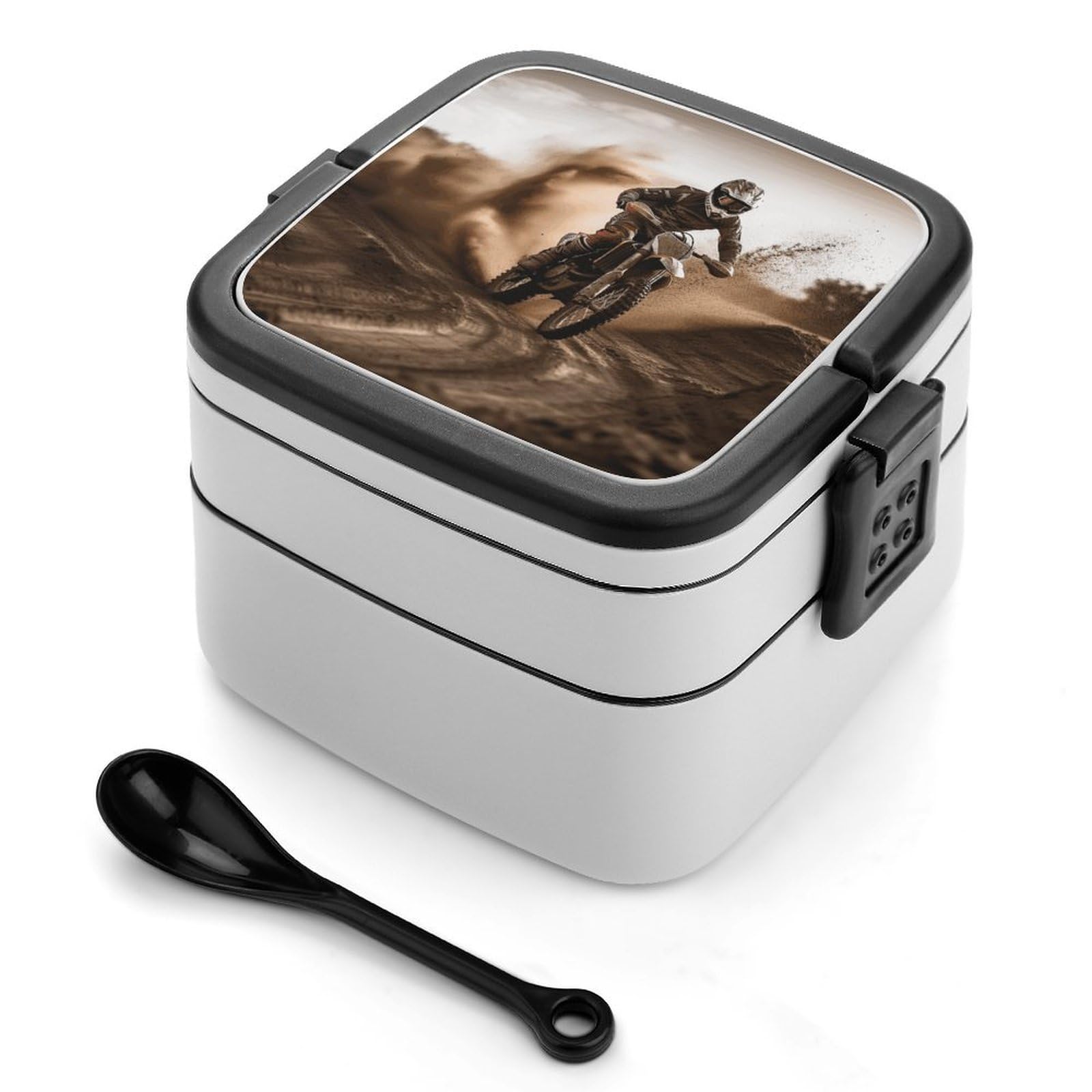 VstaDank Motocross Bento Box Portable Adult Lunch Box with 2 Layer&Spoon Reusable Insulated Lunchbox Large Food Containers Leak Proof Lunch Containers for Work Camping Meal Prep