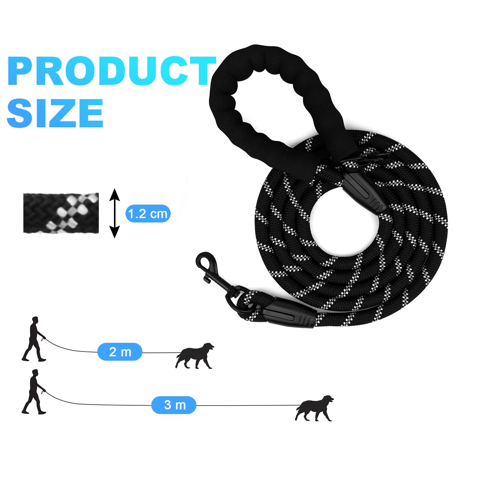 Guinzaglio per Cani Addestramento, 2m/3m/5m/10m/20m/30m Lungo Nylon Guinzaglio Cani Resistente Leggero con Impugnatura, Riflettente Lunghina Cane, Adatto per Tutti i Cani