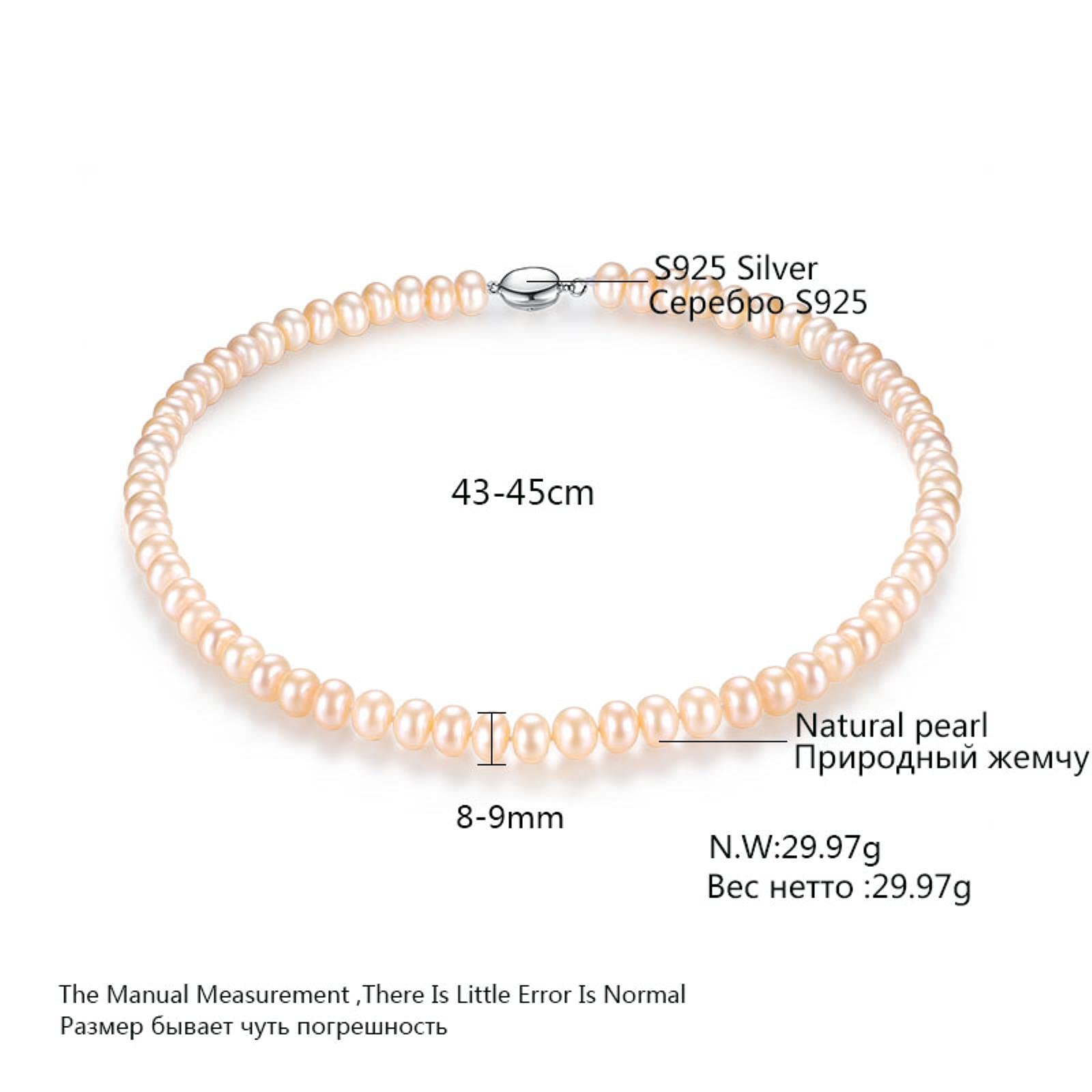 LOKILOKI Gioielli di Perle Collana di Perle d'Acqua Dolce Fini Collana di Perle Naturali 8-9mm Girocollo in Pietra Bianca, Rosa, Multicolore per Donna