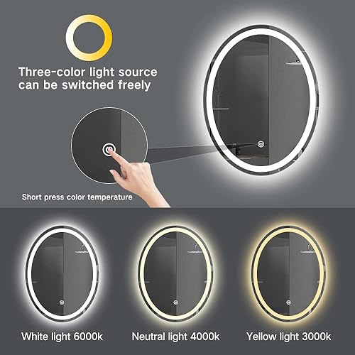 Miniatura 3 de TACOVICI Espejo de tocador de baño iluminado por LED, 24 x 32 pulgadas, frontal y retroiluminado, montaje en pared, interruptor táctil, regulable,