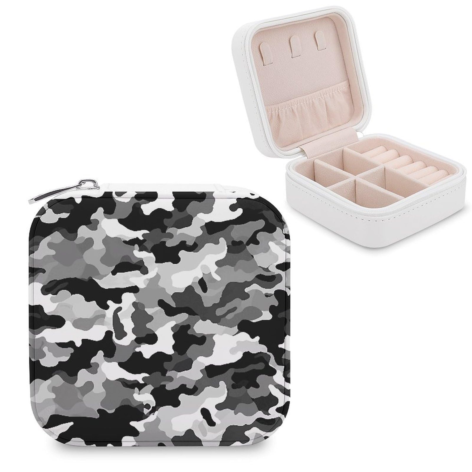 VstaDank Black Grey White Camo Jewelry Box for Women Custom Travel Jewelry Case Personalized Travel Jewelry Boxes Small Portable Jewelry Organizer Box for Rings Necklaces Bracelets Earring