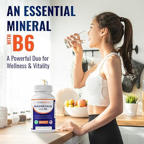 Miniatura 5 de Vitamatic Glicinato de magnesio 500 mg por comprimido, 180 comprimidos vegetarianos (sin revestimiento), B6 añadido para una máxima absorción, apoya