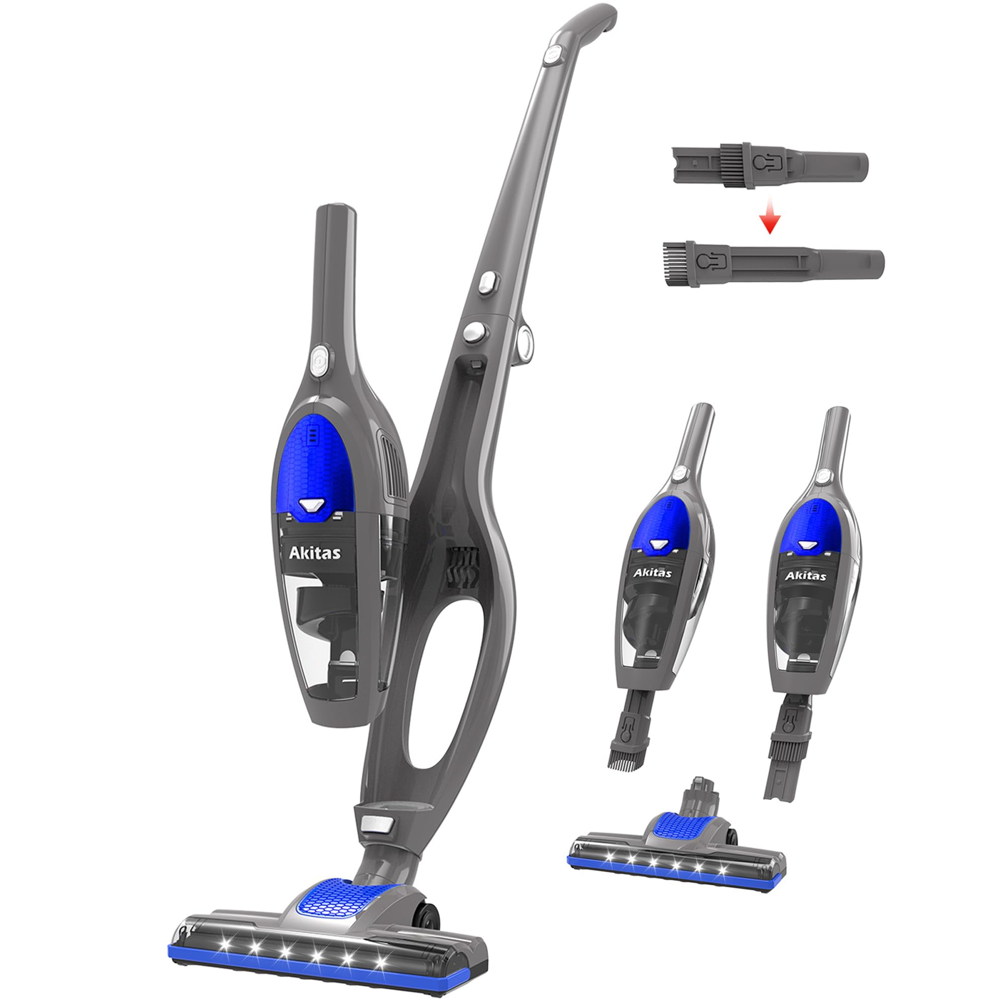 Akitas U10A 2in1 Potente Aspirapolvere Senza Fili Scopa Elettrica Verticale a Batteria Leggero 22,2v 150W con Batteria al Litio Ricaricabile per Pavimenti, Tappeti e Peli degli Animali Domestici